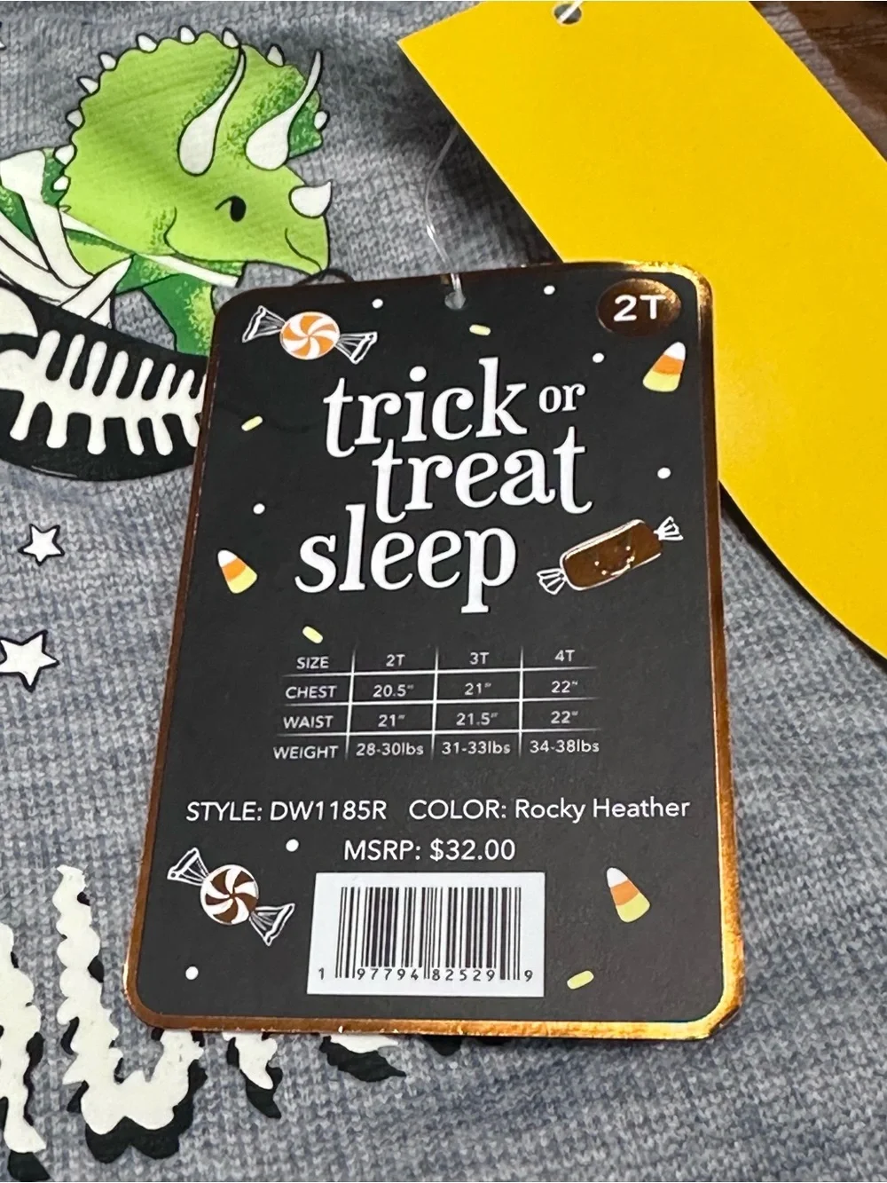 NWT Trick or Treat Sleep Glow in the Dark Spookysaurus Dinosaur Pajama Set Gray